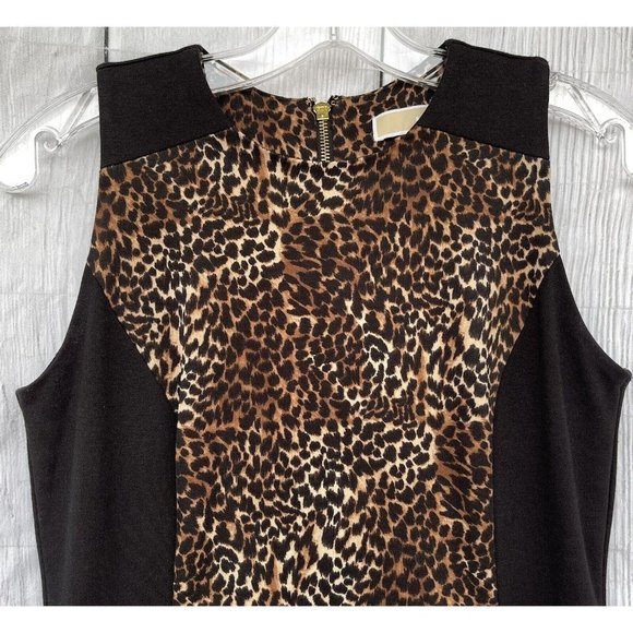 Michael Kors Womens Size 2 Gold Zip Back Sleeveless Cheetah & Black Sheath Dress - Picture 4 of 12
